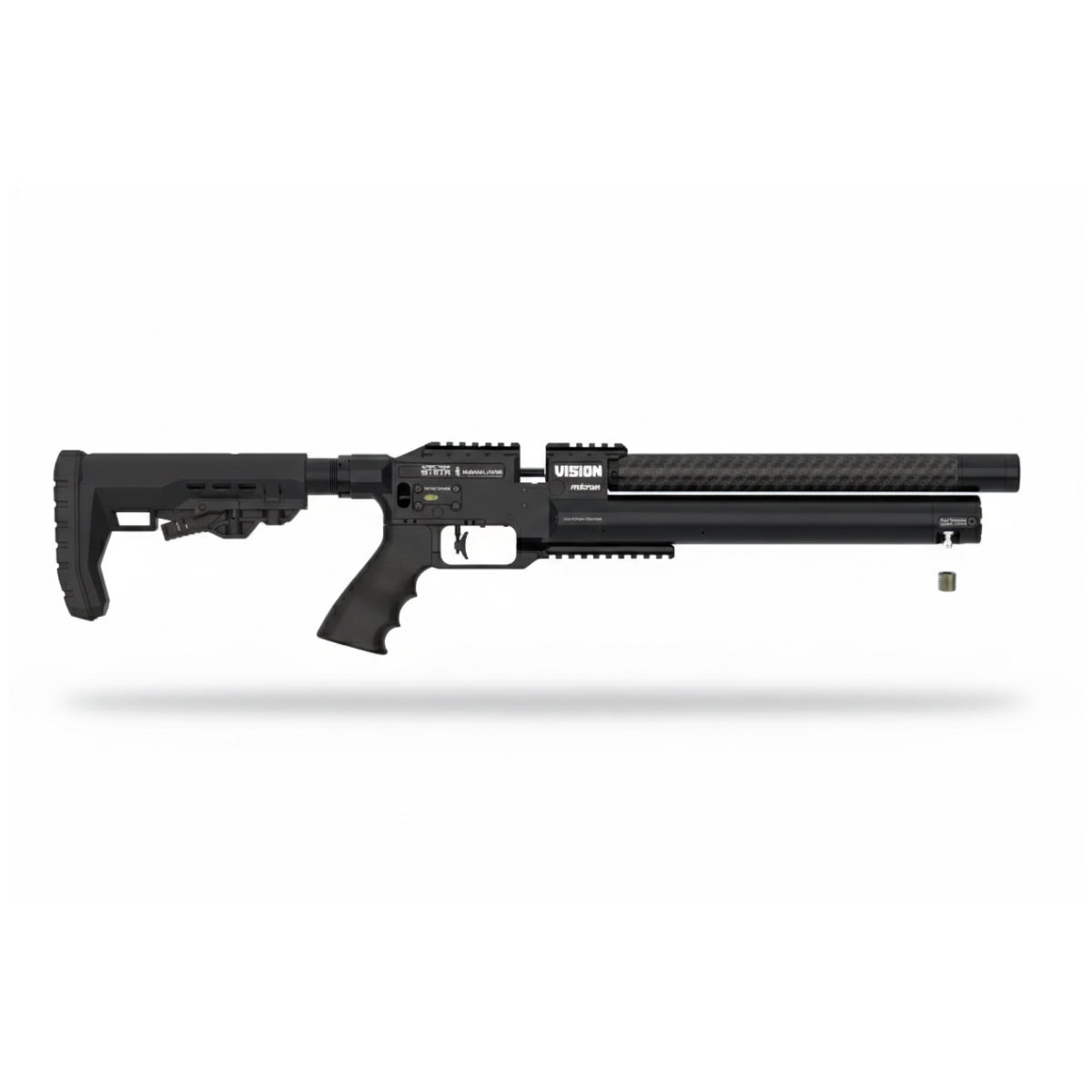 Side view of the Epic Airguns Vision Classic PCP rifle featuring the streamlined air tube and AR-15 tactical stock.