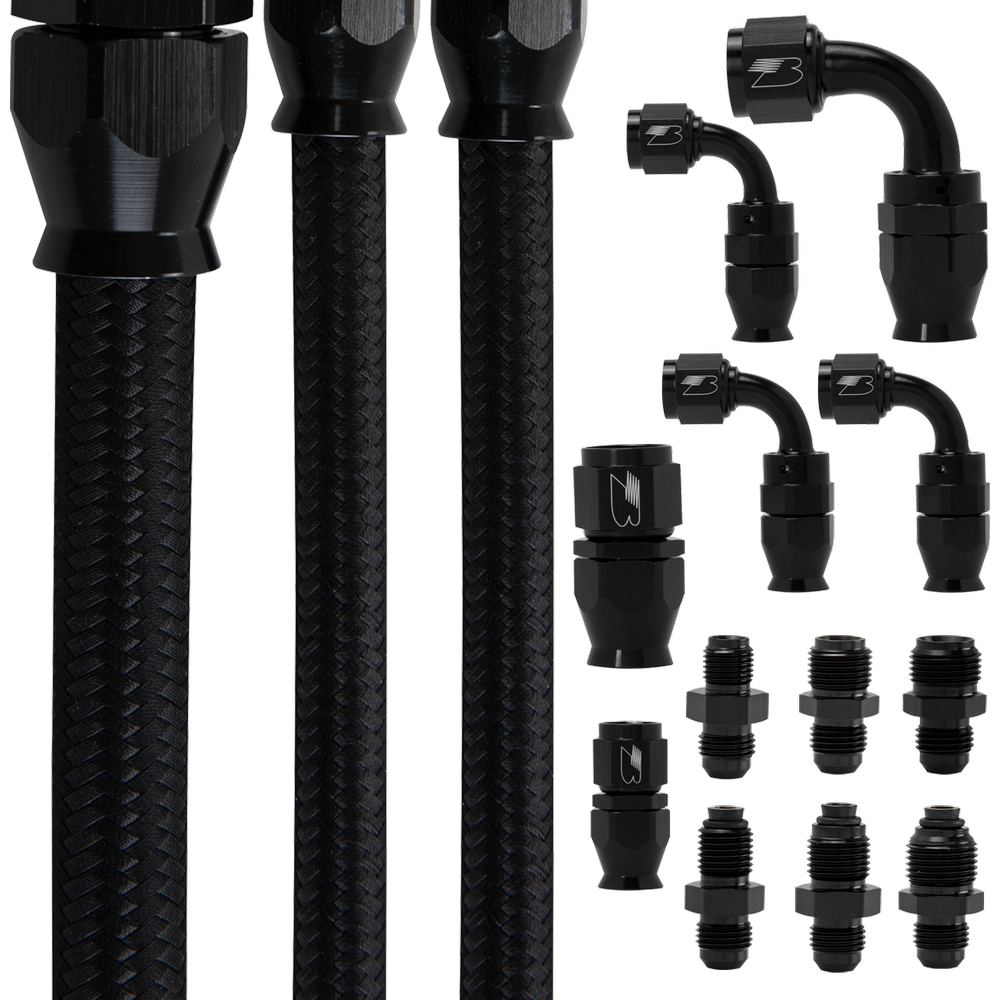 Black Power Steering Hose Kit for Remote Reservoir