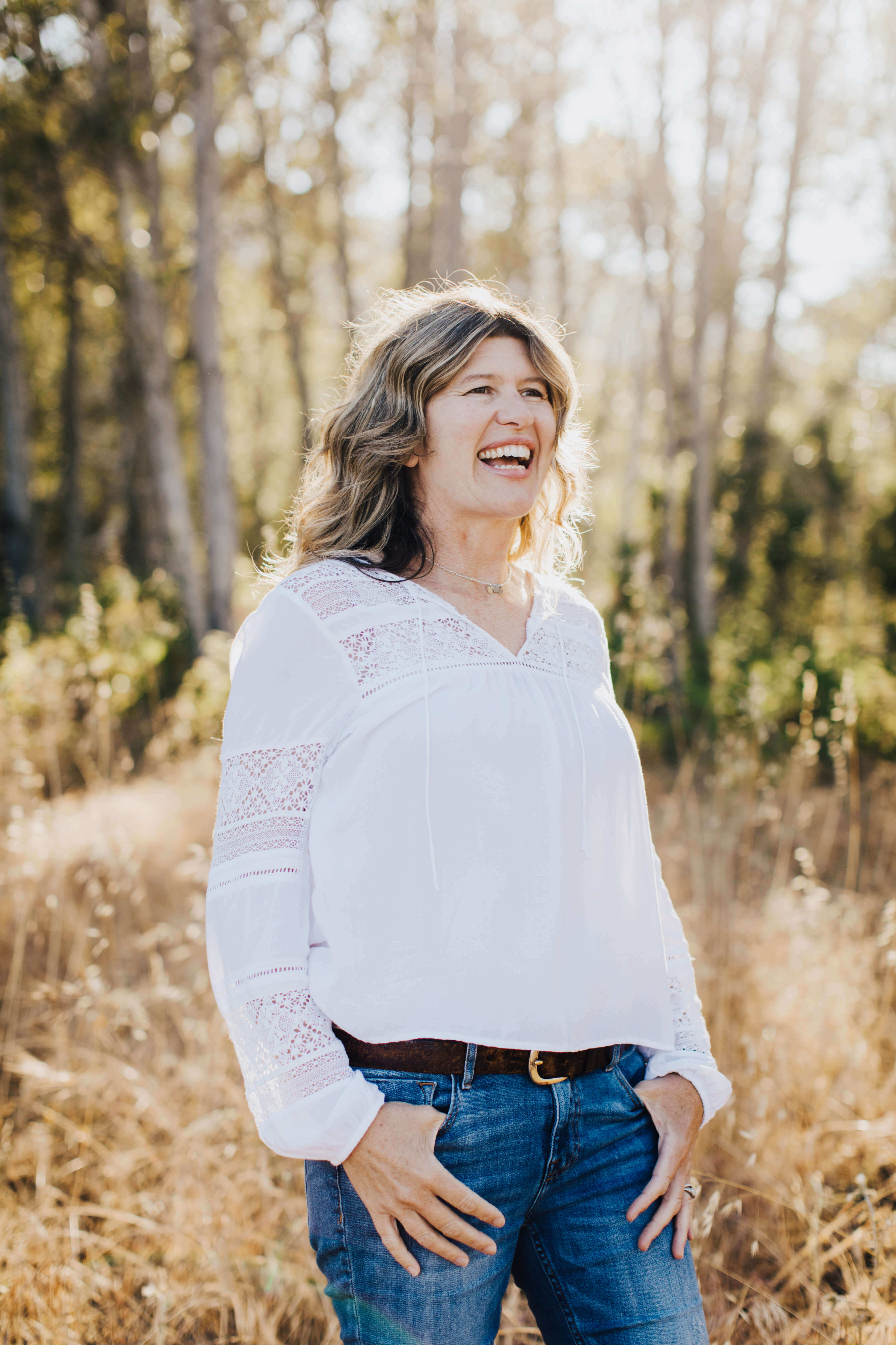 side view smiling woman
