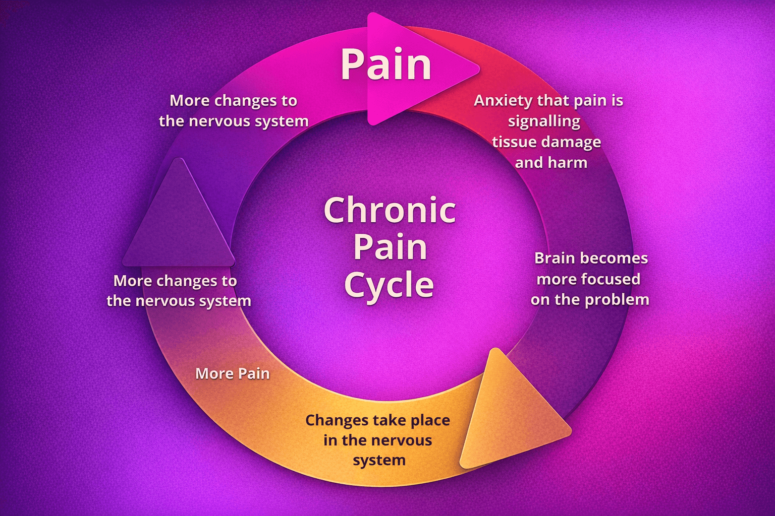 Illustration showing how the nervous system remains overactive in chronic pain and central sensitisation