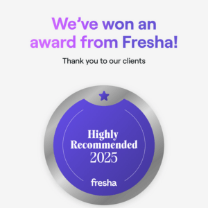 Fresha Highly Recommended 2025 award for trusted acupuncture and wellbeing clinic in Middlesbrough
