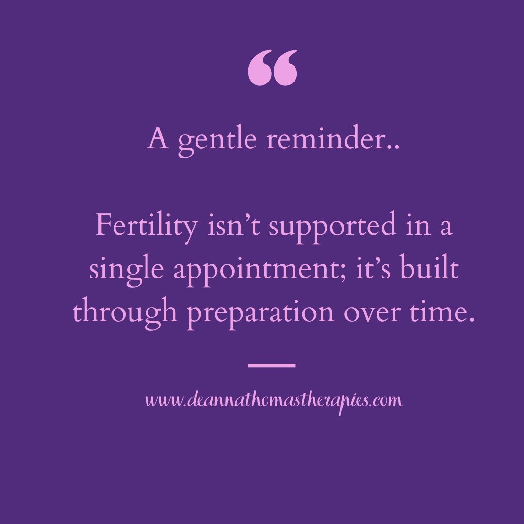 Quote graphic explaining that fertility support is built through preparation over time, used in a fertility acupuncture blog in Middlesbrough.