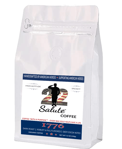 22 Salute Coffee 1776 Dark Blend, Dark Roast, Specialty Arabica Coffee, 12oz bag, Ground